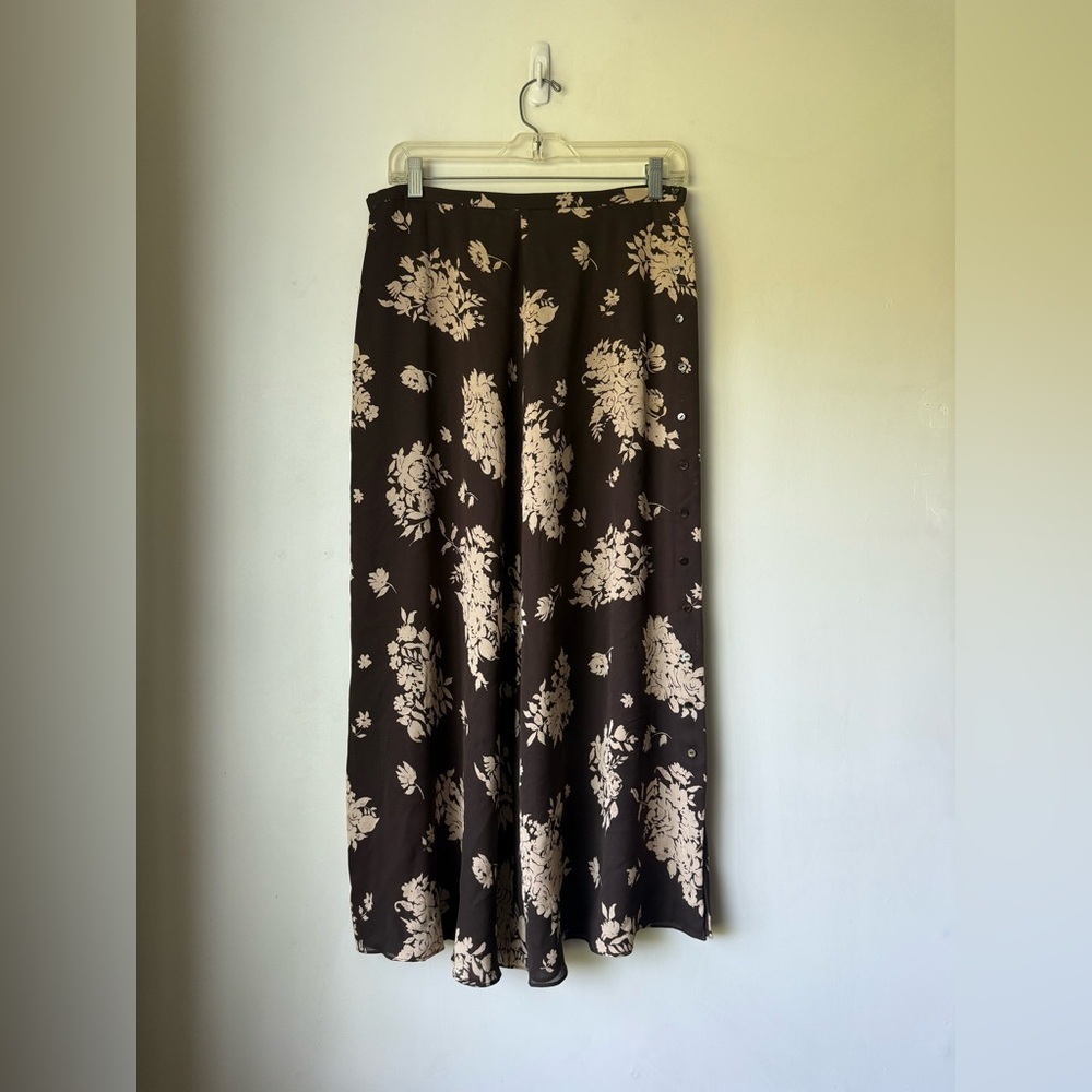 Vintage 90s Dana Buchman 100% Silk Brown & Tan Maxi Skirt 12